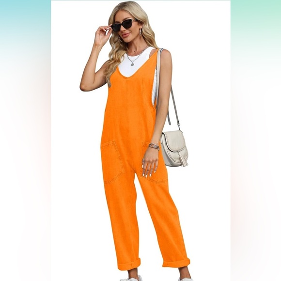 FREE PEOPLE NWT HIGH ROLLER HI C OVERALLS ORANGE XL - Picture 7 of 8